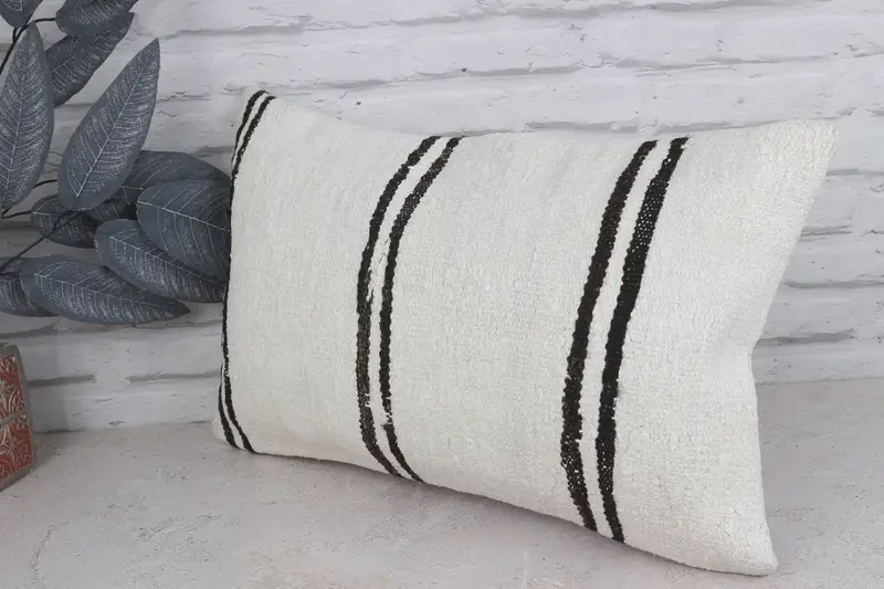 Bolster Pillow Cover, Pillow Sham, Vintage Kilim Pillow, 12x20 White Pillow Case, Vintage Pillow, Boho Pillow, One Of A Kind Pillow Cover - 4