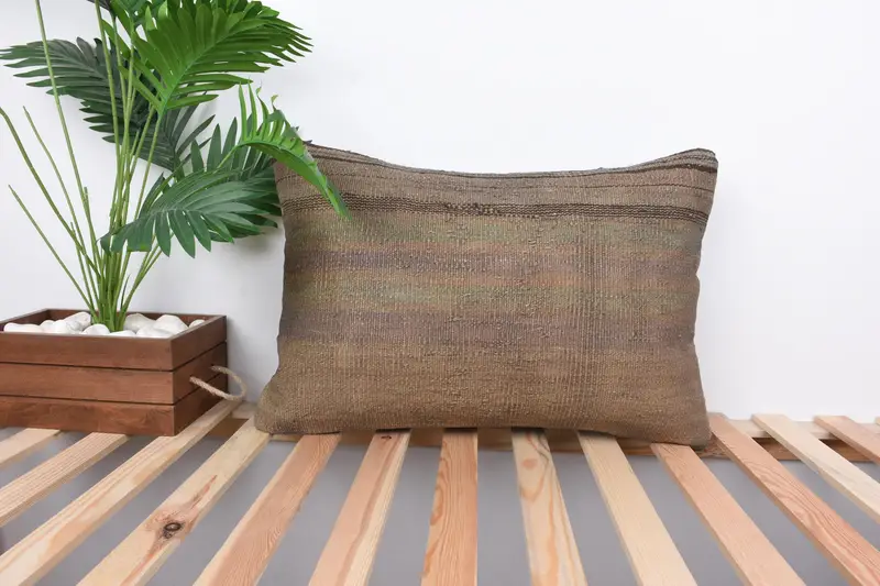 Turkish Kilim Pillow, Pillow for Sofa, Shabby Chic Cushion Cover, Pillow Sham, Turkish Rugs Pillow Case, 16x24 Brown Pillow Case, Pillow for Couch - 1