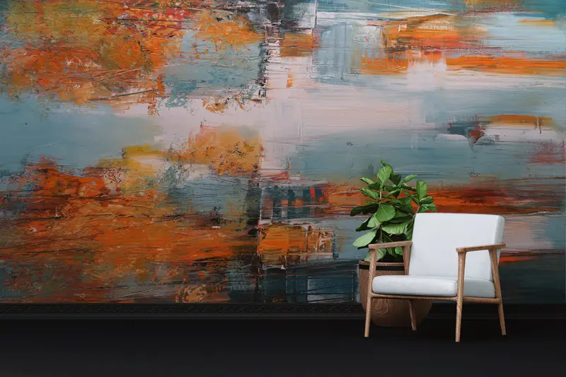 Baskılı Sonbahar Manzarası Duvar Kağıdı: Zarif, Renkli, Çağdaş Tasarım