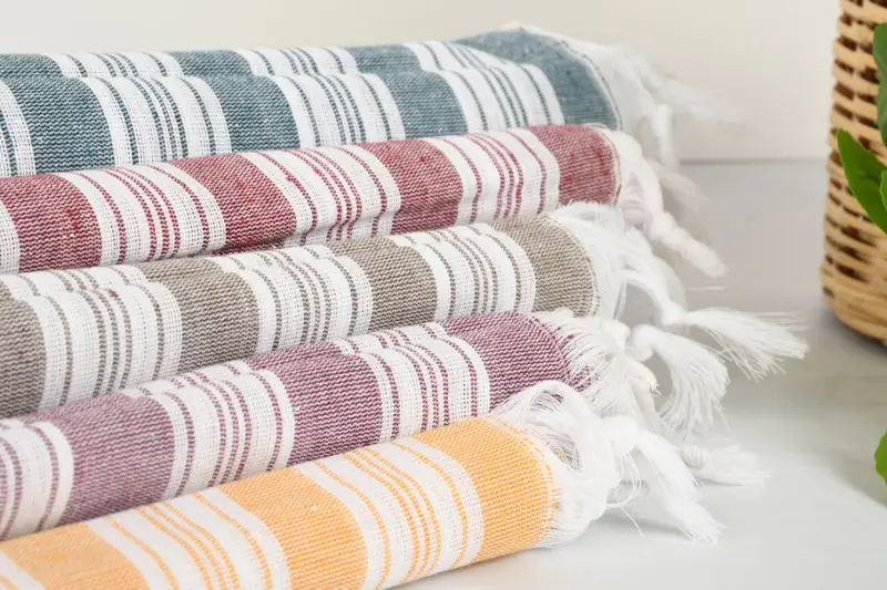 Turkish Beach Towel Striped Organic Cotton Beige, 40x71 Inches