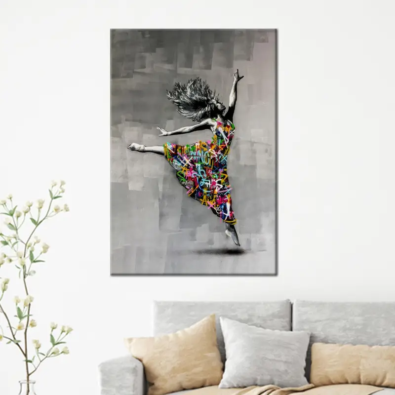 Modern Abstract Woman Canvas: Banksy-Inspired Printed Art