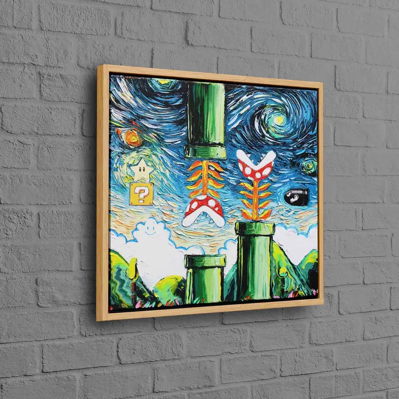 スーパーマリオワールド星月夜キャンバスプリント - ゲームルームアート