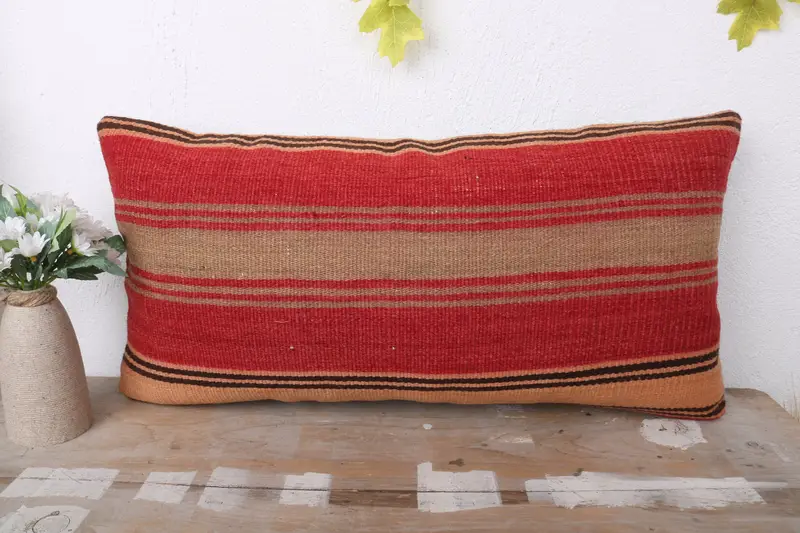 Boho Pillow, Pillow, Antique Pillows, Retro Throw Pillow Case, Southwestern Pillow, Vintage Pillow, 12x24 Red Pillow Sham, Luxury Pillow Sham - 2