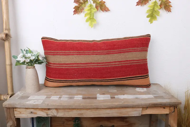 Boho Pillow, Pillow, Antique Pillows, Retro Throw Pillow Case, Southwestern Pillow, Vintage Pillow, 12x24 Red Pillow Sham, Luxury Pillow Sham - 1