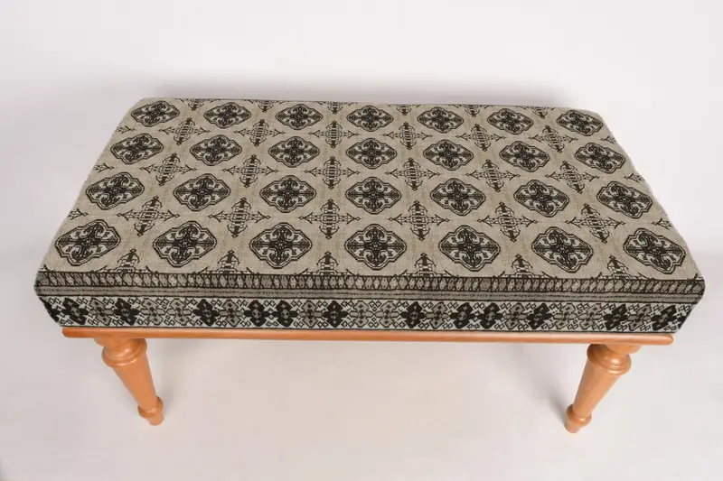 モジュール式ベージュ&ブラウンキリム風オットマン、ウールブレンドソファセット