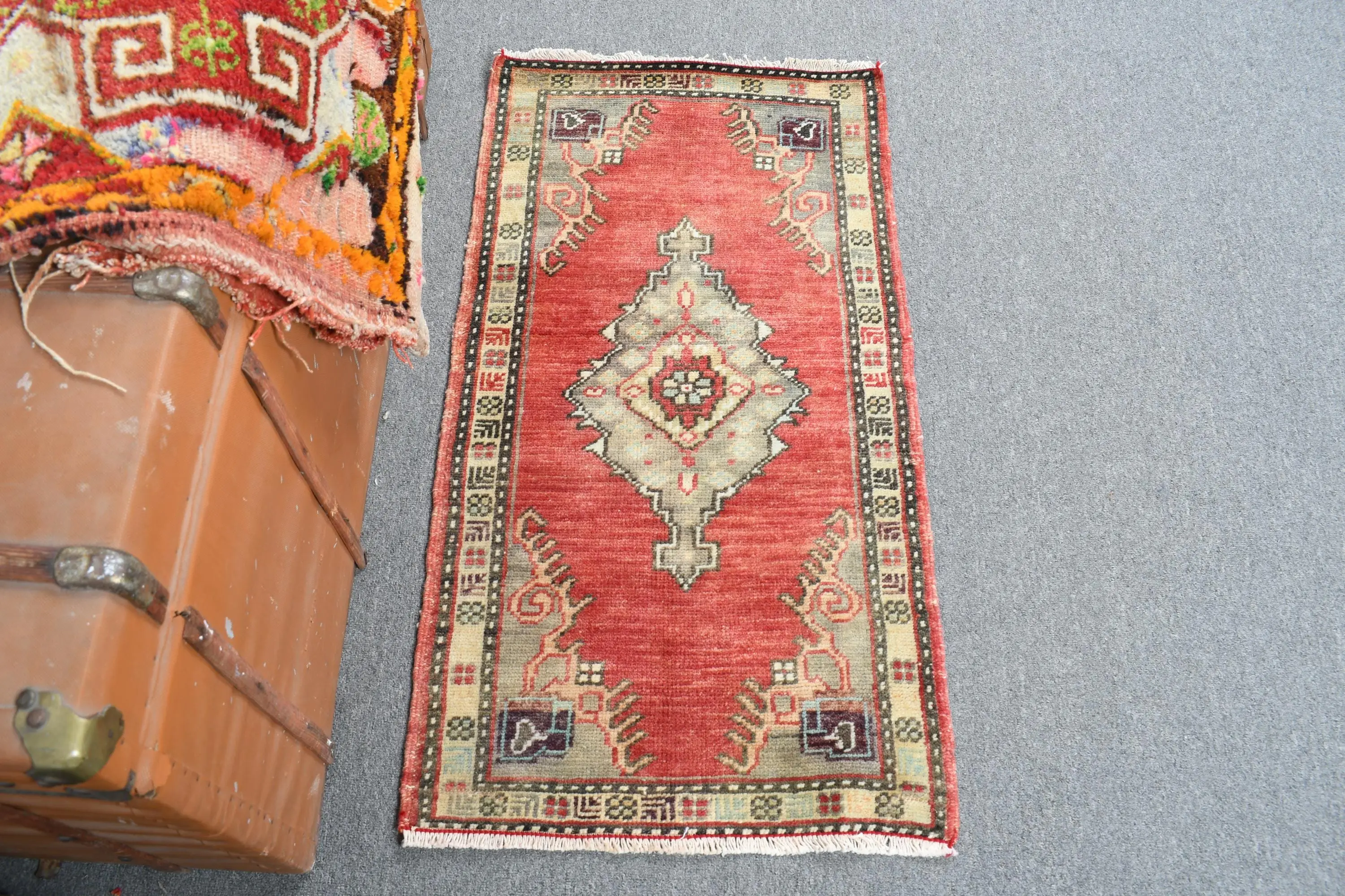 1.7x3.1 ft Turkish Rug, Small Vintage Rug, Red Oriental Rug - 1