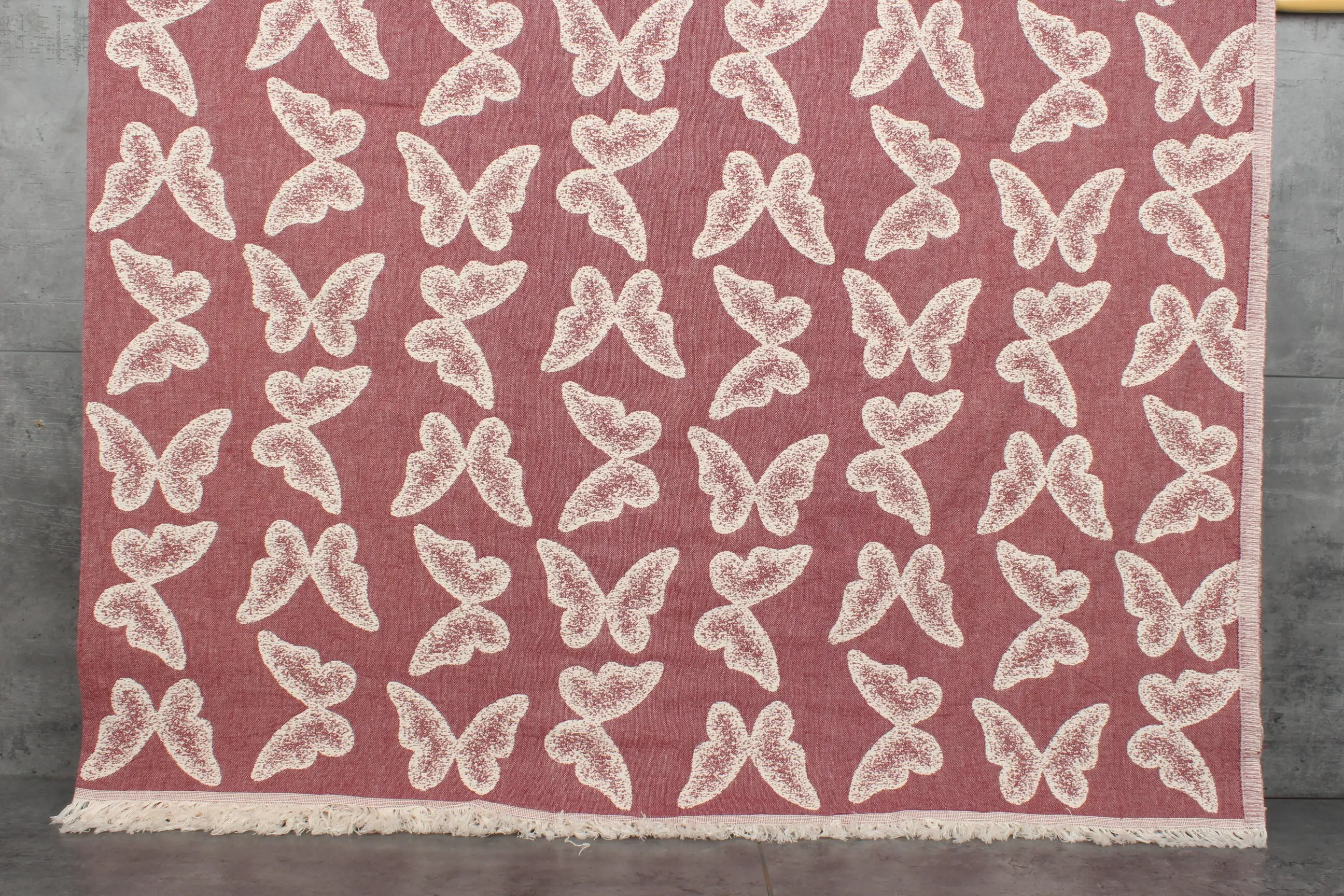 Burgundy Cotton Throw Butterfly Pattern, 79x95 Inches, Bed Size: Double - 1