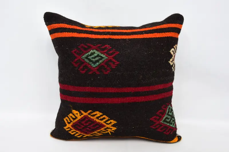 Square Throw Pillow Sham, Brown Handwoven Moroccan 24x24 inch Pillowcase - 1