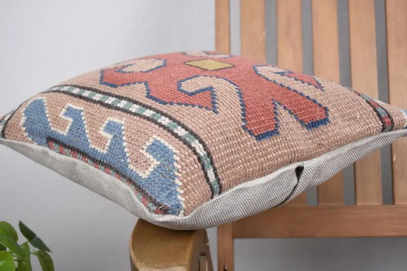 Ethnical Kilim Rug Pillow, Pillow for Couch, Living Room Throw Pillow Cover, Pillow, 14x14 Pink Cushion Case, Antique Pillows - 6
