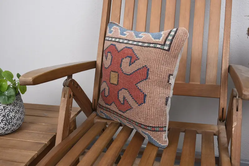 Ethnical Kilim Rug Pillow, Pillow for Couch, Living Room Throw Pillow Cover, Pillow, 14x14 Pink Cushion Case, Antique Pillows - 3