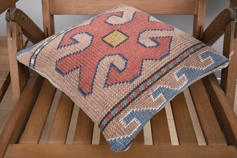 Ethnical Kilim Rug Pillow, Pillow for Couch, Living Room Throw Pillow Cover, Pillow, 14x14 Pink Cushion Case, Antique Pillows - 4