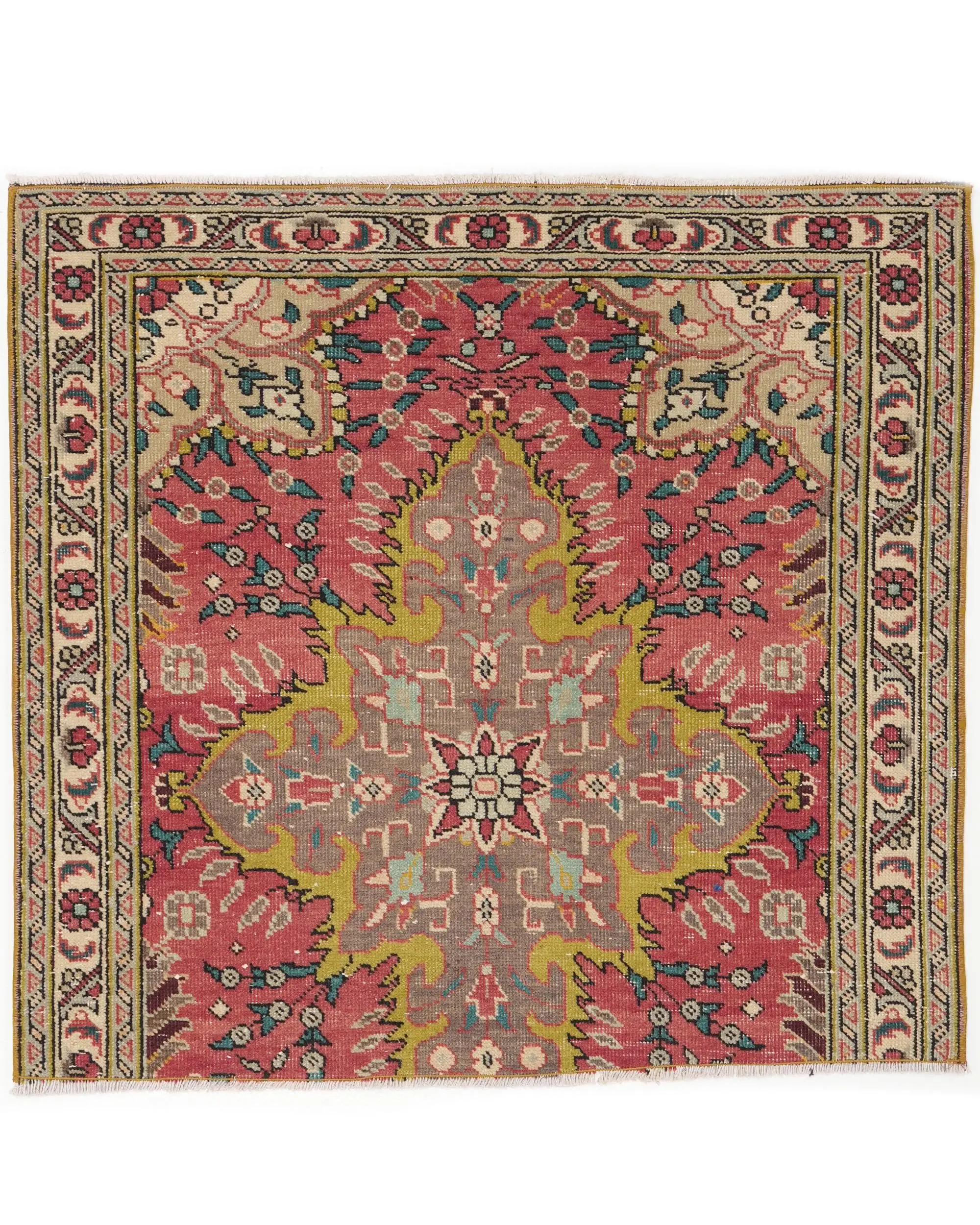 Vintage Turkish Rug, 3.1x3 ft Rug, Red Small Camouflage Rug - 1