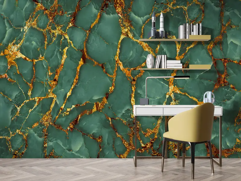 Zarif Yeşil Mermer Baskılı Duvar Kağıdı: Lüks Çağdaş Dekor