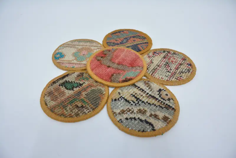 Juego de posavasos Kilim marrón y rosa, posavasos de mesa tradicionales