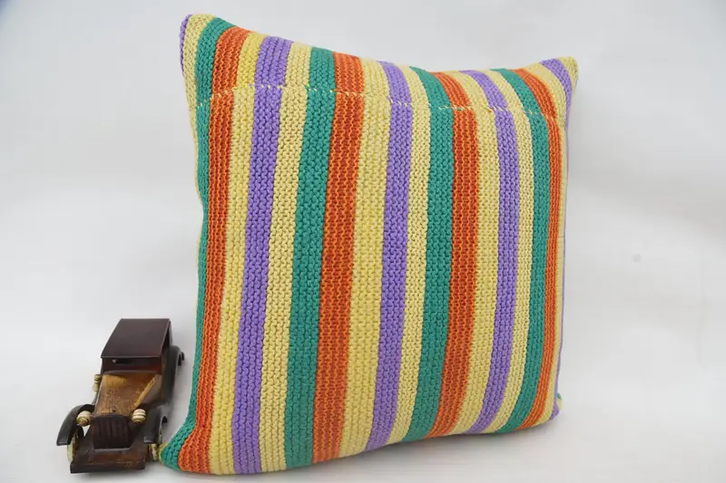 18x18 Orange Pillow Cover, Pillow Cover, Pillow for Sofa, Home Decor Pillow, Turkish Kilim Pillow, Cotton Pillow, Authentic Cushion Case - 2