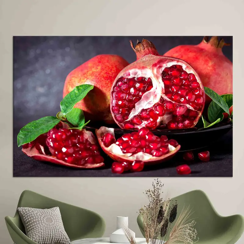 Trendige rote Küchenleinwand: Künstlerischer Essensszenendruck