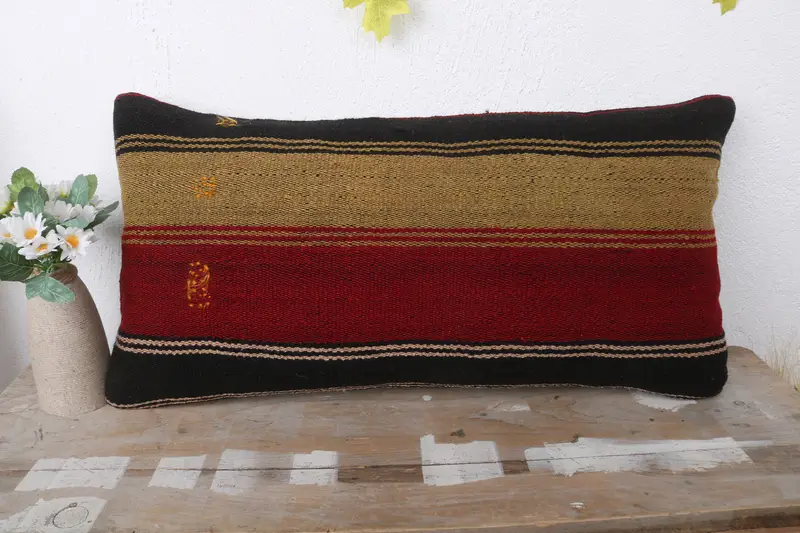 Comfy Throw Pillow Sham, 12x24 Red Pillow Cover, Pillow for Sofa, Bolster Throw Cushion, Cushion Case, Turkish Pillow, Boho Pillow Sham Cover - 2