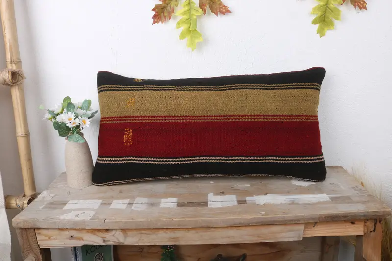 Comfy Throw Pillow Sham, 12x24 Red Pillow Cover, Pillow for Sofa, Bolster Throw Cushion, Cushion Case, Turkish Pillow, Boho Pillow Sham Cover - 1