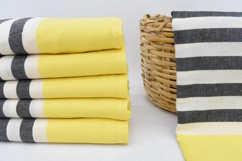 Custom Gift, 70x40 Inches Black-Yellow Striped Fringeless Monogrammed Towel