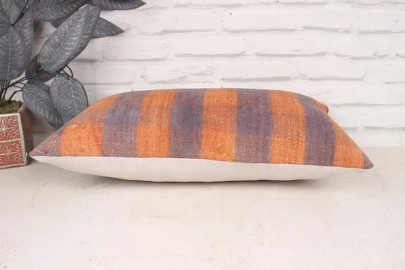 Authentic Cushion Cover, Bright Cushion, Cushion Case, Boho Pillow, Kilim Cushion Sham, 12x20 Orange Cushion Cover, Boho Pillow Sham Cover - 5