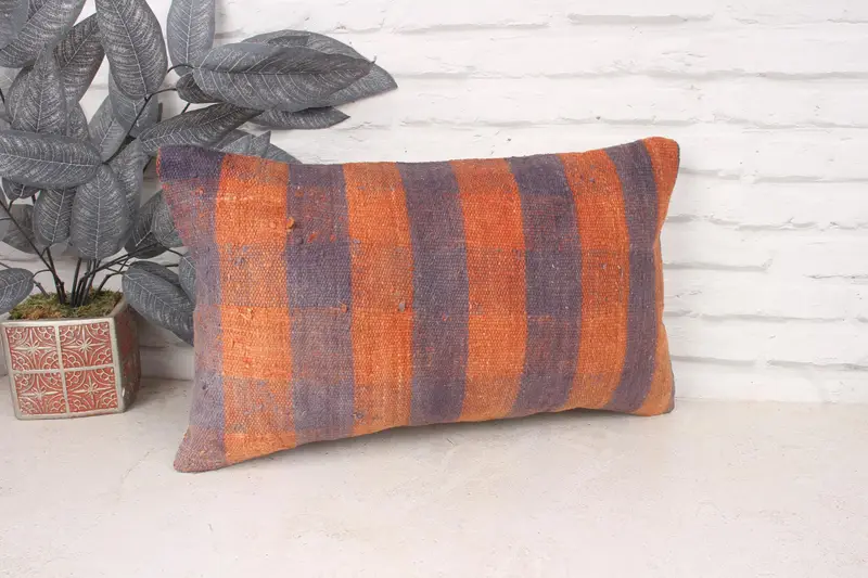 Authentic Cushion Cover, Bright Cushion, Cushion Case, Boho Pillow, Kilim Cushion Sham, 12x20 Orange Cushion Cover, Boho Pillow Sham Cover - 3