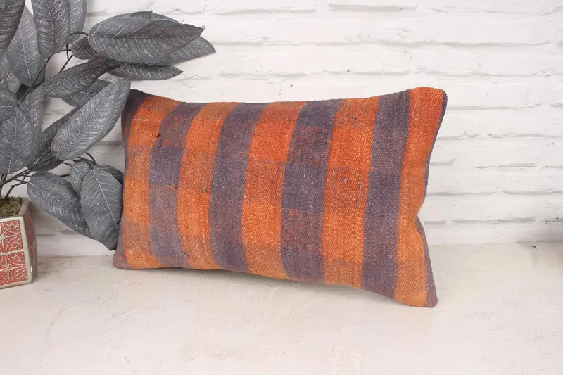 Authentic Cushion Cover, Bright Cushion, Cushion Case, Boho Pillow, Kilim Cushion Sham, 12x20 Orange Cushion Cover, Boho Pillow Sham Cover - 4