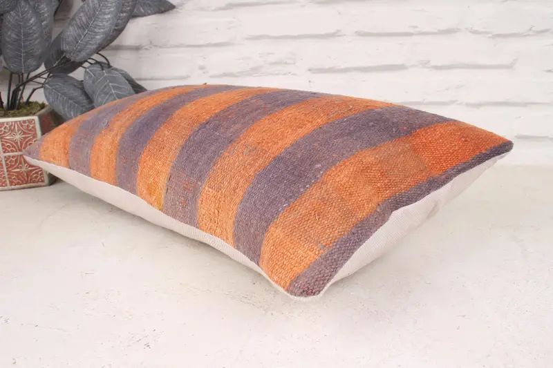 Authentic Cushion Cover, Bright Cushion, Cushion Case, Boho Pillow, Kilim Cushion Sham, 12x20 Orange Cushion Cover, Boho Pillow Sham Cover - 6