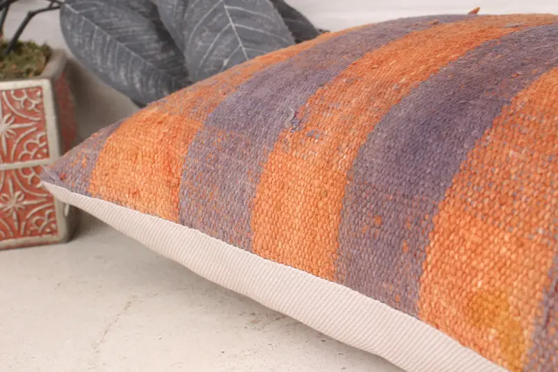 Authentic Cushion Cover, Bright Cushion, Cushion Case, Boho Pillow, Kilim Cushion Sham, 12x20 Orange Cushion Cover, Boho Pillow Sham Cover - 7