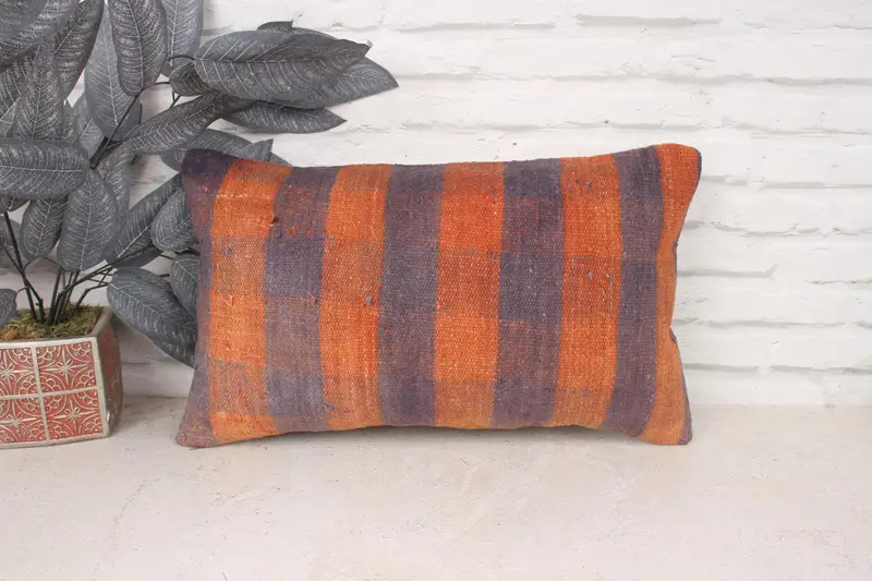 Authentic Cushion Cover, Bright Cushion, Cushion Case, Boho Pillow, Kilim Cushion Sham, 12x20 Orange Cushion Cover, Boho Pillow Sham Cover - 1
