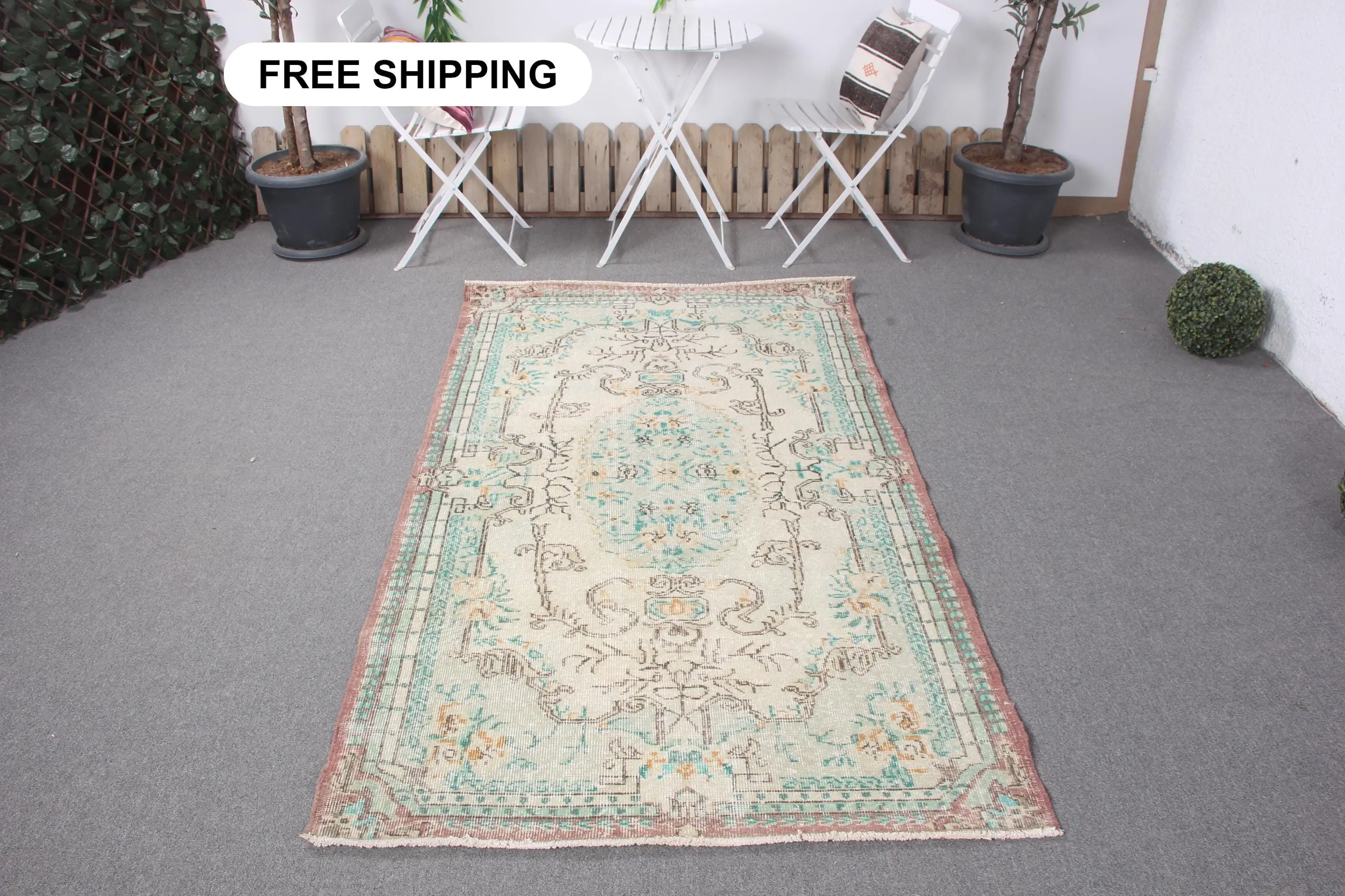 Türkischer Vintage-Teppich, 3,8 x 6,8 Fuß großer Teppich, blau karierter Teppich - 1