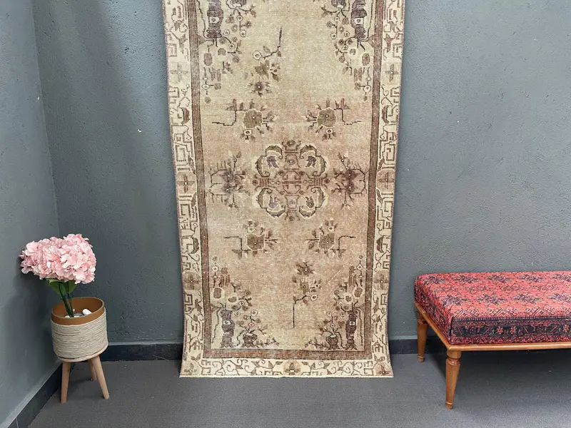 3.4x6.4 ft Rug, Turkish Vintage Rug, Brown Oushak Wool Rug - 1