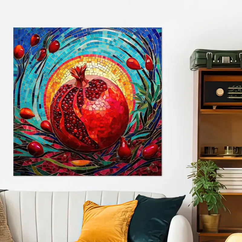 Pomegranate Canvas Wall Art, Red Wall Decor, Blue Canvas Decor, Abstract Wall Art, Kitchen Decor, Modern Wall Art, Home Decor, Wall Art, - 1
