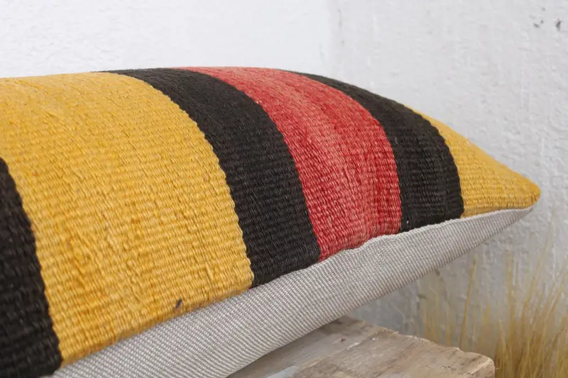 Kilim Pillow Cover, 12x43 Yellow Pillow Case, Cushion Cover, Cotton Pillow Case, Gift Pillow, Interior Designer Pillow, Bolster Throw Pillow Case - 6