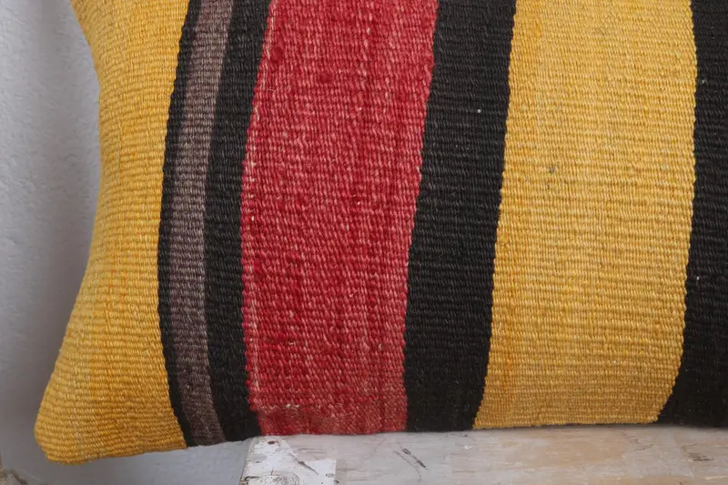 Kilim Pillow Cover, 12x43 Yellow Pillow Case, Cushion Cover, Cotton Pillow Case, Gift Pillow, Interior Designer Pillow, Bolster Throw Pillow Case - 3