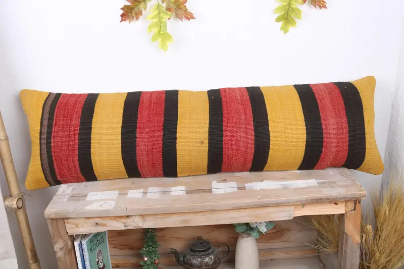 Kilim Pillow Cover, 12x43 Yellow Pillow Case, Cushion Cover, Cotton Pillow Case, Gift Pillow, Interior Designer Pillow, Bolster Throw Pillow Case - 2