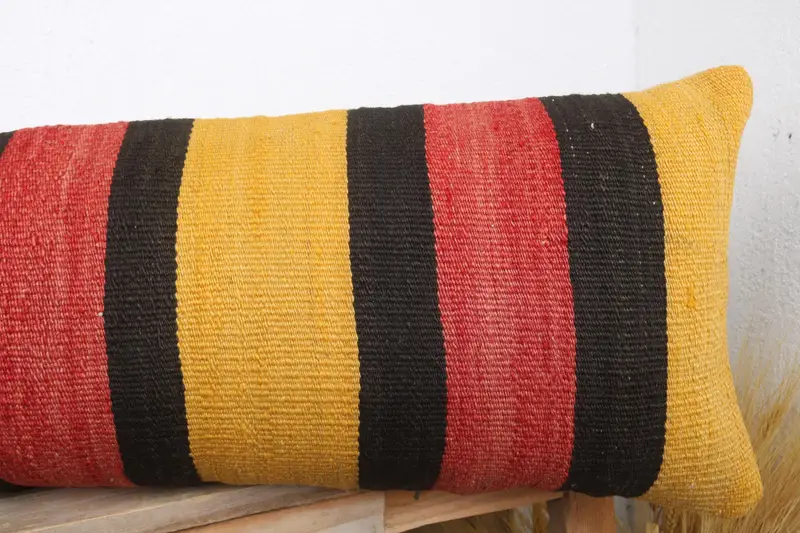 Kilim Pillow Cover, 12x43 Yellow Pillow Case, Cushion Cover, Cotton Pillow Case, Gift Pillow, Interior Designer Pillow, Bolster Throw Pillow Case - 5