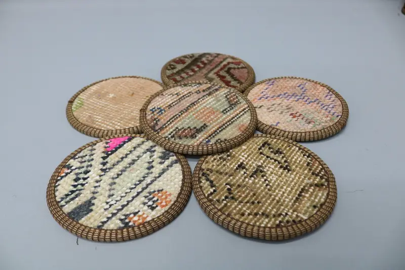 Posavasos redondo bohemio, posavasos único marrón y beige