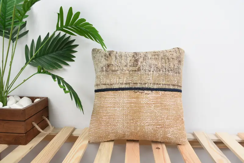 Interior Designer Pillow, Nautical Throw Pillow Sham, Bench Pillow, Throw Kilim Pillow, 14x14 Yellow Cushion Case, Pillow Case, Antique Pillows - 1