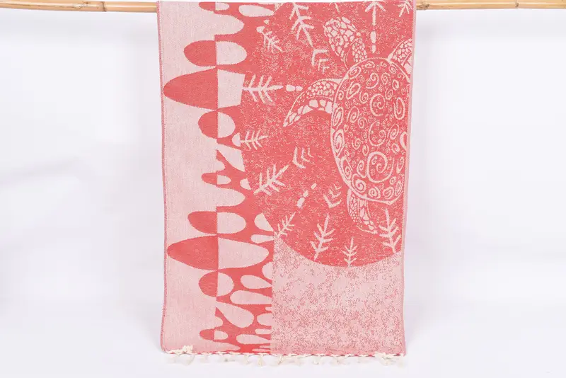 Turkish Tea Towel Red Turtle Design, Cotton, 36x18 Inches