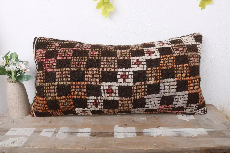 Cushion, 12x24 Brown Cushion Case, Vintage Kilim Pillow, Boho Pillow Sham Cover, Ethnic Pillow Cover Pillow Sham, Pillow for Sofa - 2