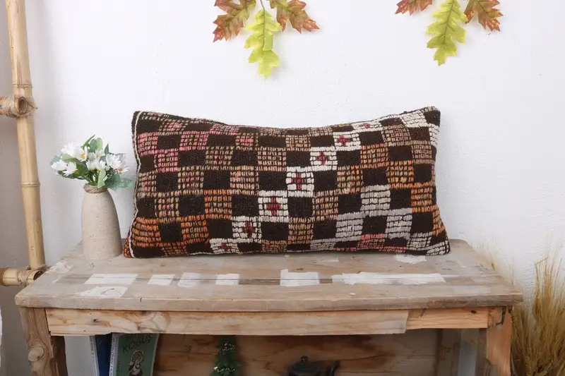 Cushion, 12x24 Brown Cushion Case, Vintage Kilim Pillow, Boho Pillow Sham Cover, Ethnic Pillow Cover Pillow Sham, Pillow for Sofa - 1