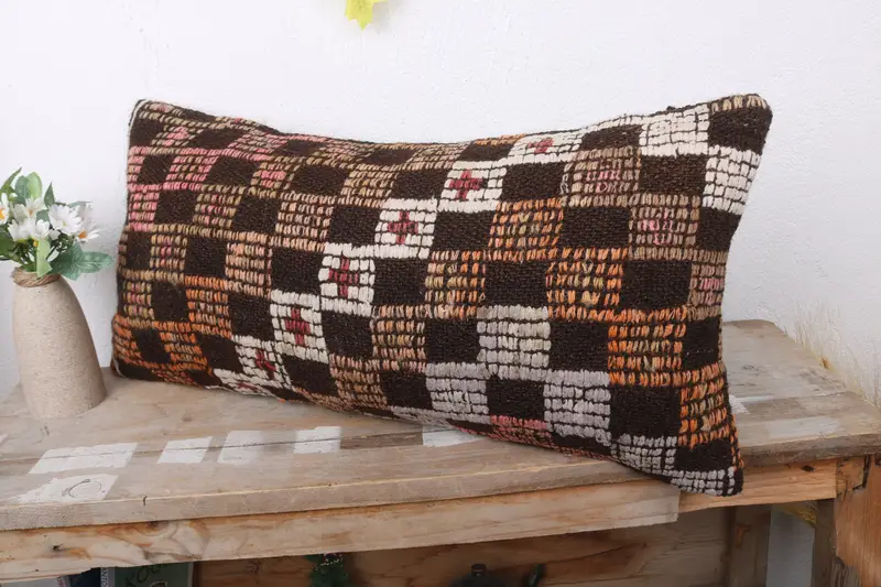Cushion, 12x24 Brown Cushion Case, Vintage Kilim Pillow, Boho Pillow Sham Cover, Ethnic Pillow Cover Pillow Sham, Pillow for Sofa - 4