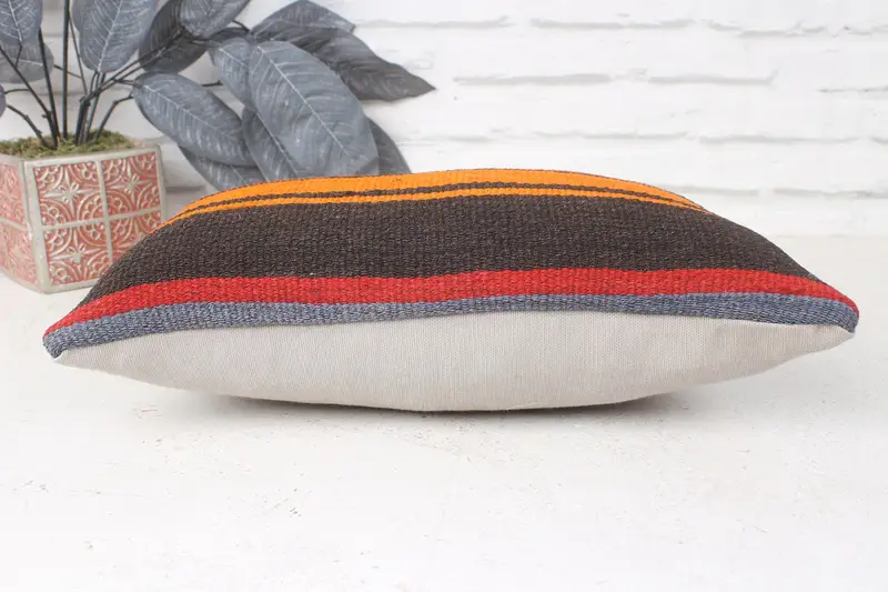 Kilim Pillow, Vintage Kilim Throw Pillow, 8x16 Brown Pillow Sham, Pillow Sham, Throw Kilim Pillow, Nautical Throw Pillow Cover - 5