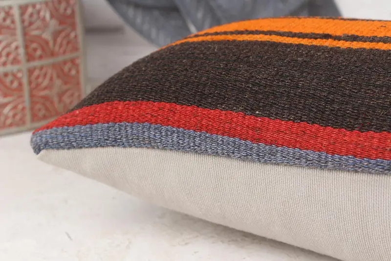 Kilim Pillow, Vintage Kilim Throw Pillow, 8x16 Brown Pillow Sham, Pillow Sham, Throw Kilim Pillow, Nautical Throw Pillow Cover - 7