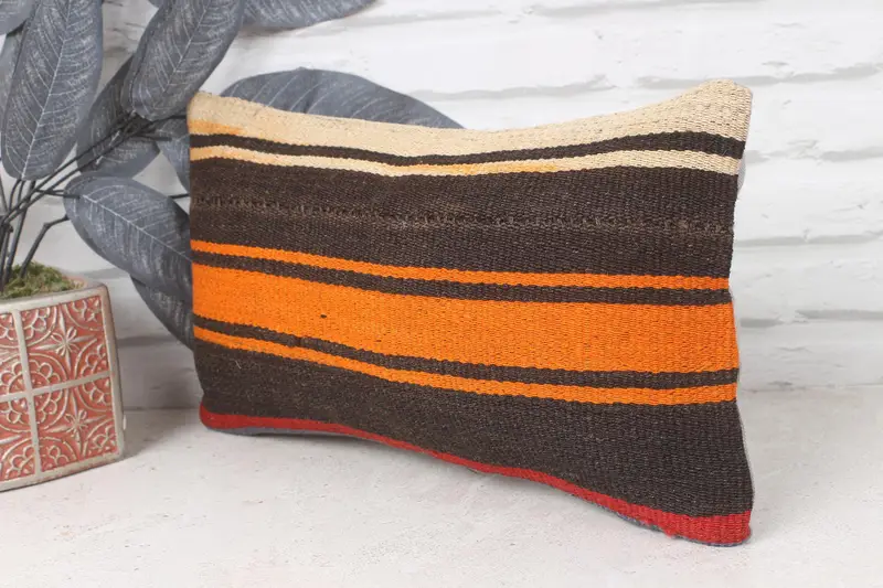 Kilim Pillow, Vintage Kilim Throw Pillow, 8x16 Brown Pillow Sham, Pillow Sham, Throw Kilim Pillow, Nautical Throw Pillow Cover - 3