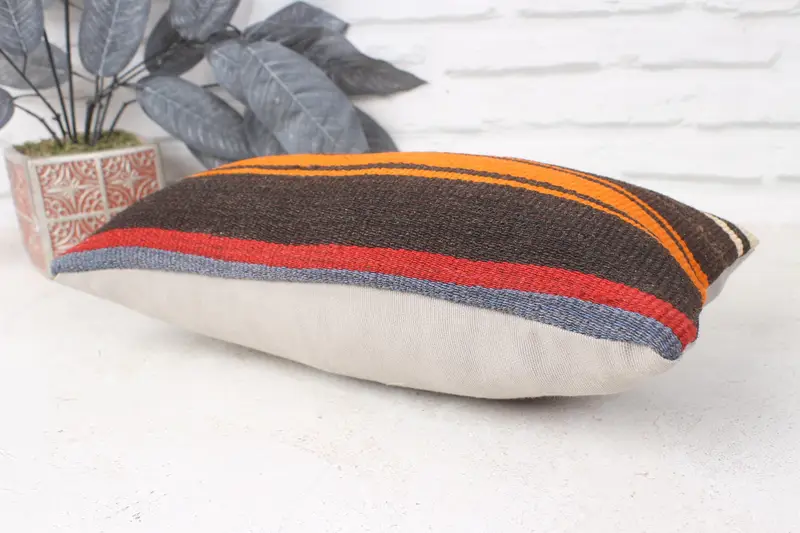 Kilim Pillow, Vintage Kilim Throw Pillow, 8x16 Brown Pillow Sham, Pillow Sham, Throw Kilim Pillow, Nautical Throw Pillow Cover - 6
