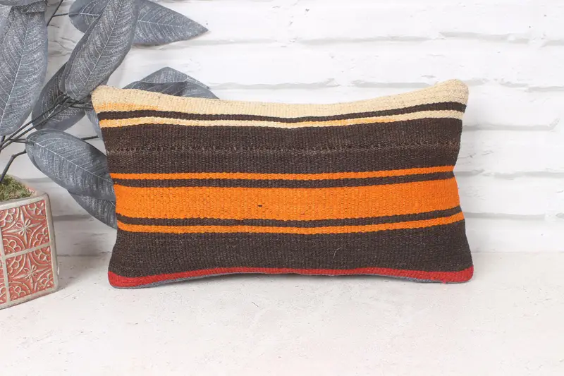 Kilim Pillow, Vintage Kilim Throw Pillow, 8x16 Brown Pillow Sham, Pillow Sham, Throw Kilim Pillow, Nautical Throw Pillow Cover - 1