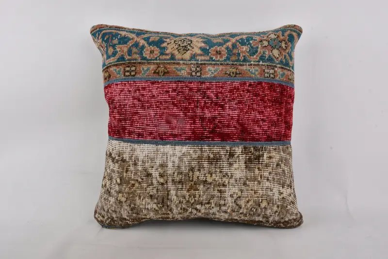Throw Kilim Pillow, Handmade Kilim Cushion, Cushion Cover, 24x24 Red Pillow Cover, Tapestry Pillow Cover, Boho Pillow Sham Cover - 1