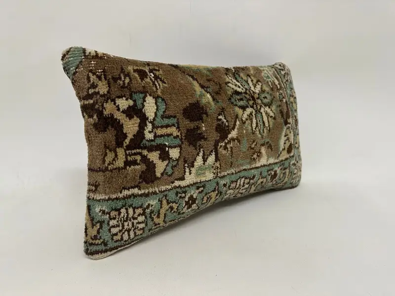 Brown & Beige Floral Embroidered Pillow, 12x20 Inches Size Pillow - 3