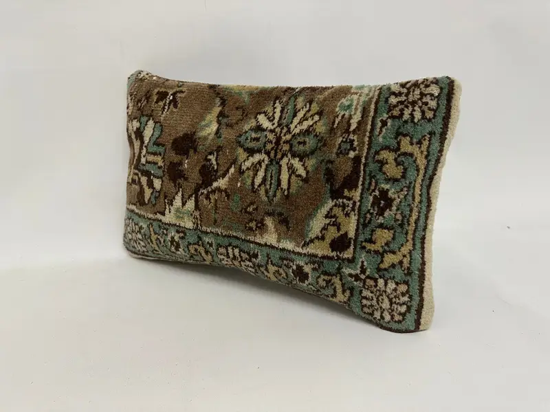 Brown & Beige Floral Embroidered Pillow, 12x20 Inches Size Pillow - 4